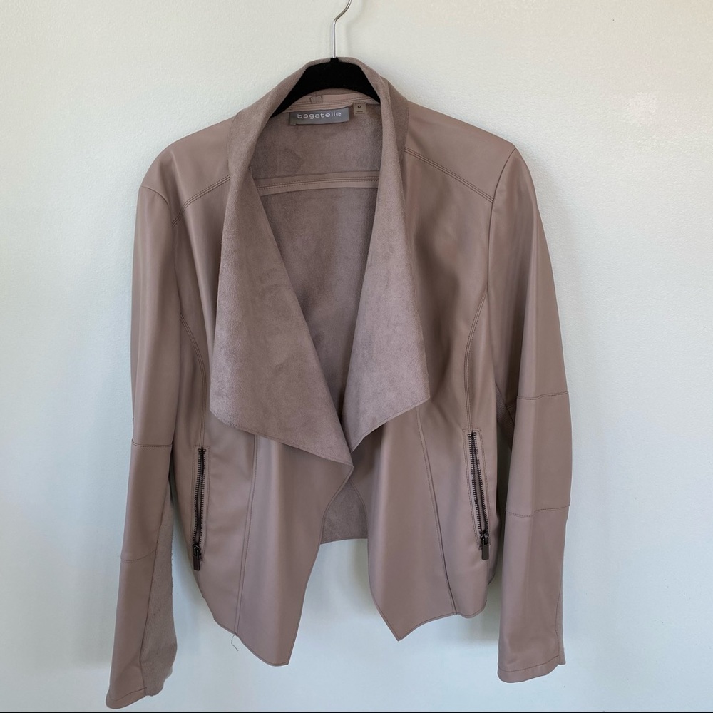 Bagatelle Open Front Nude Faux Leather Jacket